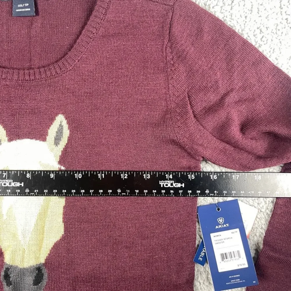 ARIAT Women's X-Small Purple Wool Acrylic Trigger Intarsia Long Sleeve Sweater